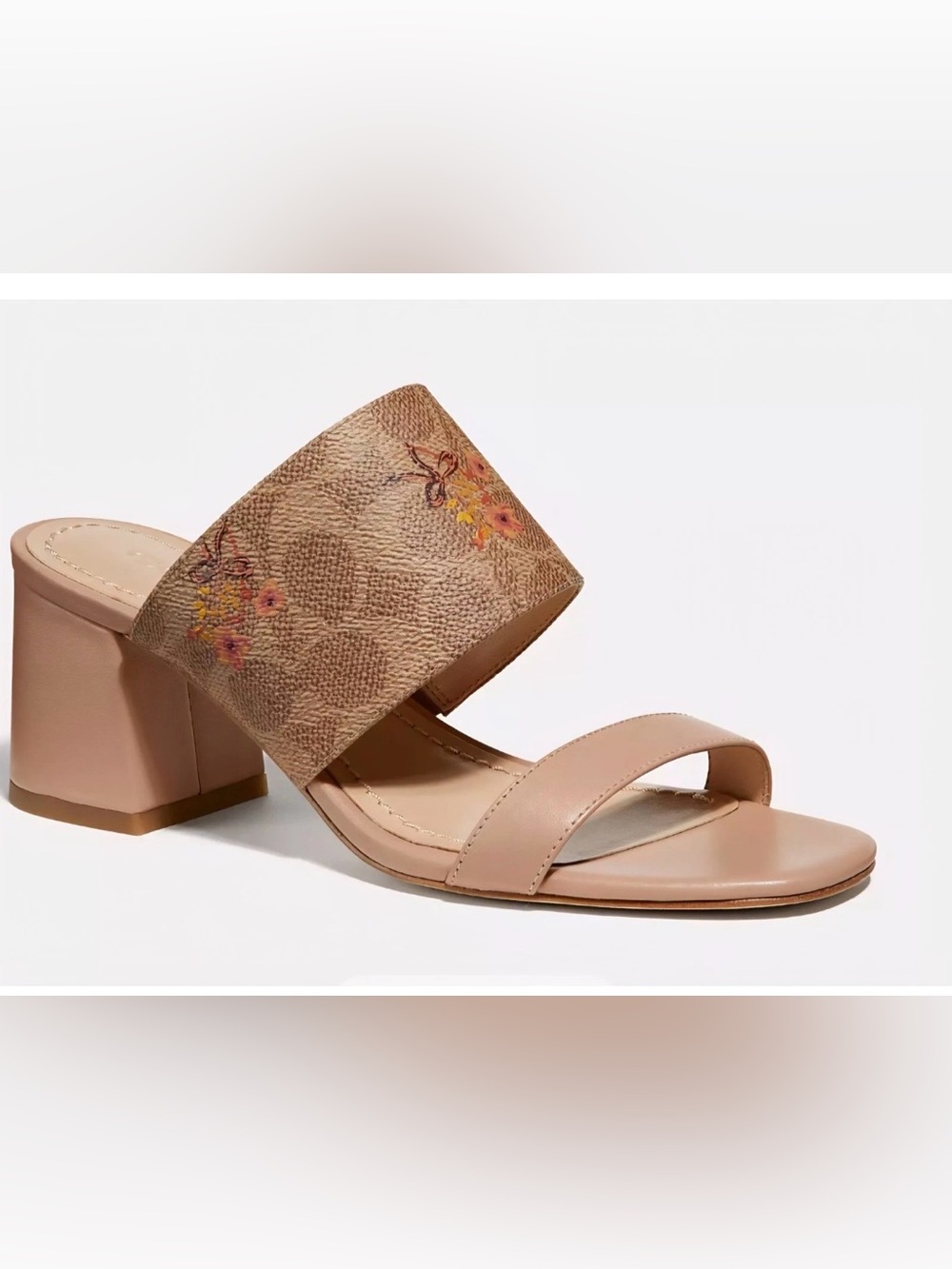 Coach Blush Floral Wide-Band Block Heel Mule